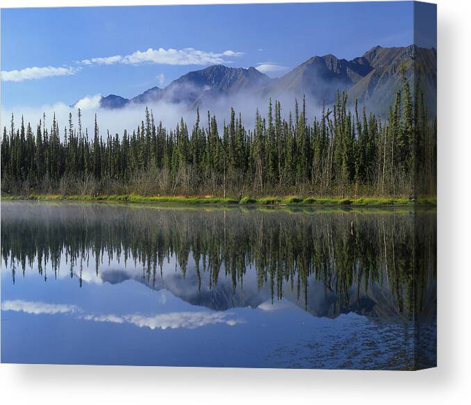 00176976 Canvas Print featuring the photograph Lake Reflecting Mountain Range by Tim Fitzharris