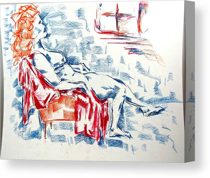 Nude In Chair Canvas Print featuring the pastel Large women in a small orange chair by Brian Sereda