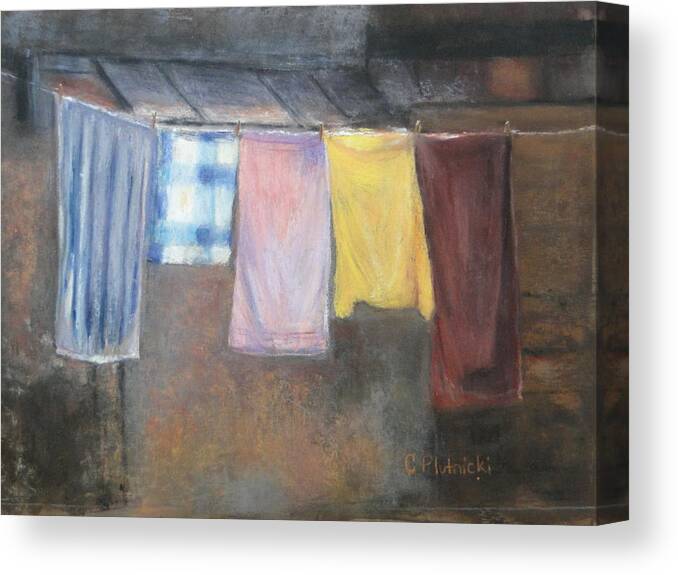 Clothsline Canvas Print featuring the pastel Laundry Day by Cindy Plutnicki