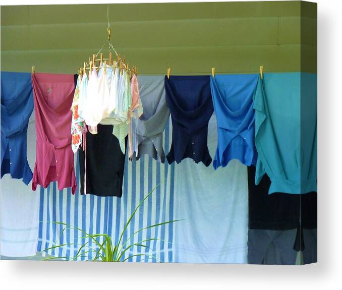 Clothes Canvas Print featuring the photograph Laundry on Porch to Dry by Jeanette Oberholtzer