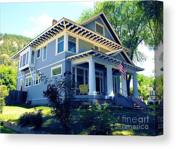 Craftsman Architecture Canvas Print featuring the digital art Magnificent Craftsman Arcitecture House Glenwood Colorado by Annie Gibbons