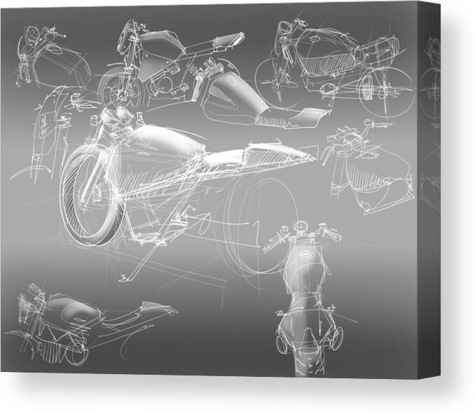 Hot Rod Canvas Print featuring the drawing Motorcycle Concept Sketches by Jeremy Lacy