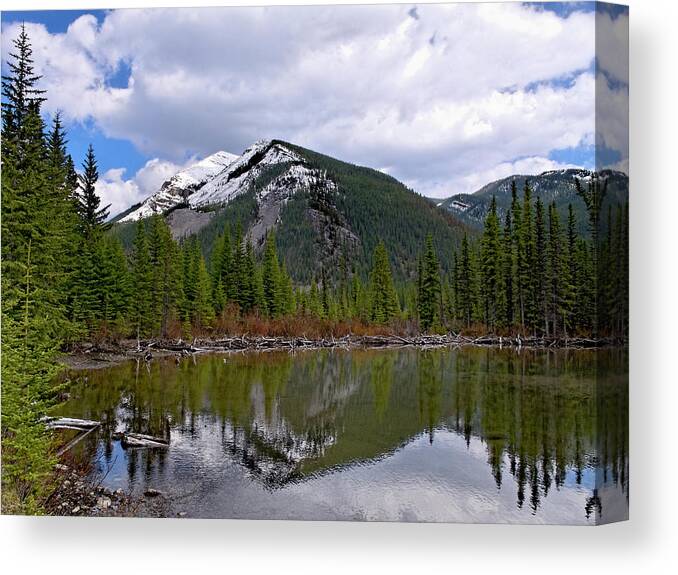 Alberta Canvas Print featuring the photograph Mountain Pond Reflection by Roderick Bley