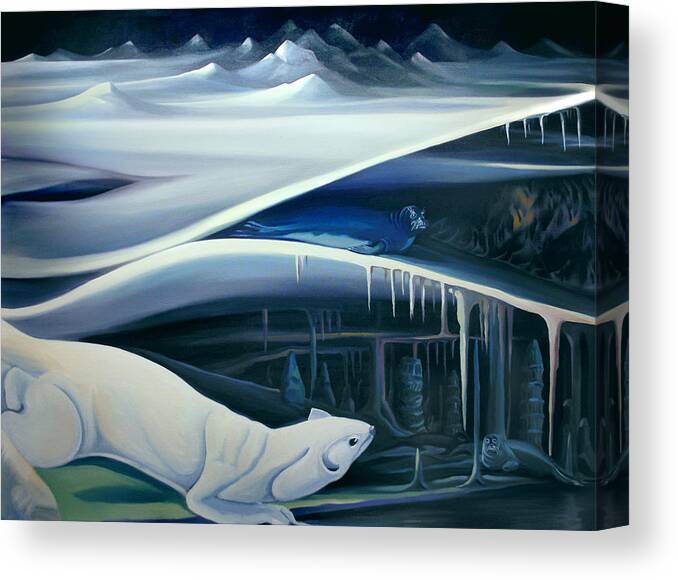 Muskrat Canvas Print featuring the painting Mural Muskcrat of the Cave by Nancy Griswold