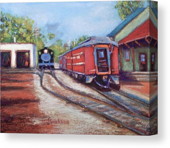 Train Canvas Print featuring the pastel New Hope Train Stop by Joyce Guariglia
