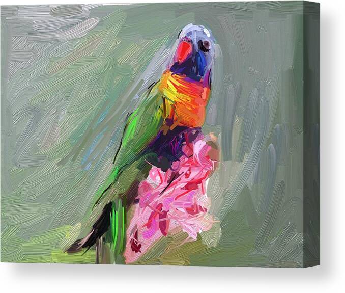 Parrot Canvas Print featuring the painting Parrot by Bogdan Floridana Oana