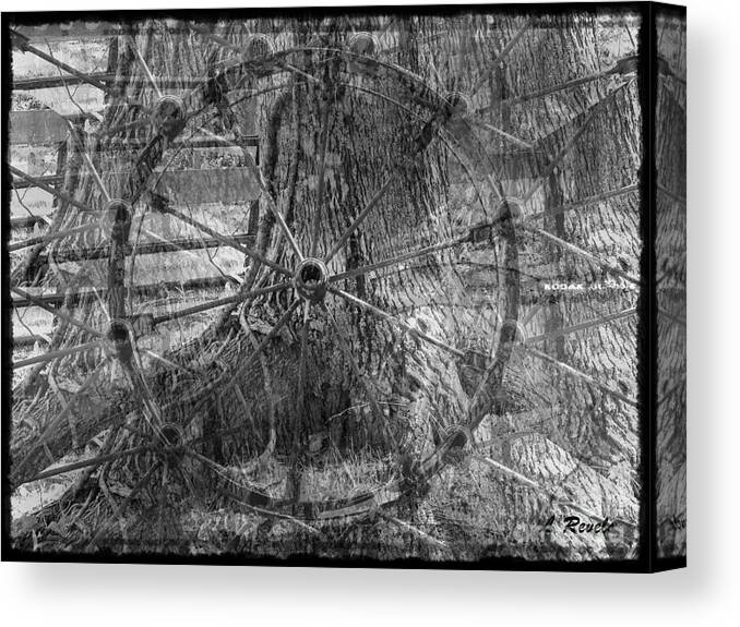 Wheel Canvas Print featuring the photograph Photos In An Attic - The Wheel by Leslie Revels