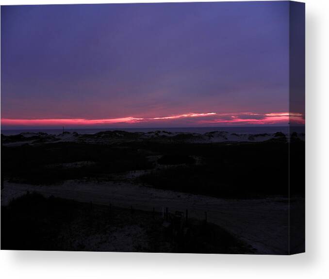 Sunrise Canvas Print featuring the photograph Pink Sunrise Over The Dunes by Kim Galluzzo Wozniak