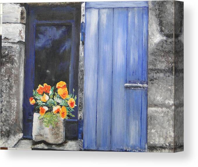 Windowsill Canvas Print featuring the painting Poppies on the Windowsill by Cindy Plutnicki