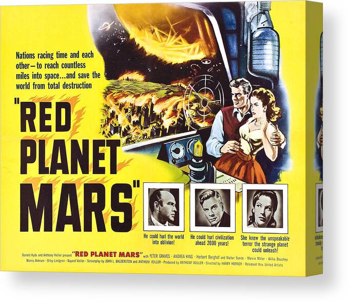 1950s Poster Art Canvas Print featuring the photograph Red Planet Mars, Herbert Berghof, Peter by Everett