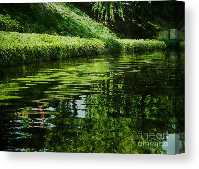 Riverbank Canvas Print featuring the digital art River Reflections by Lianne Schneider