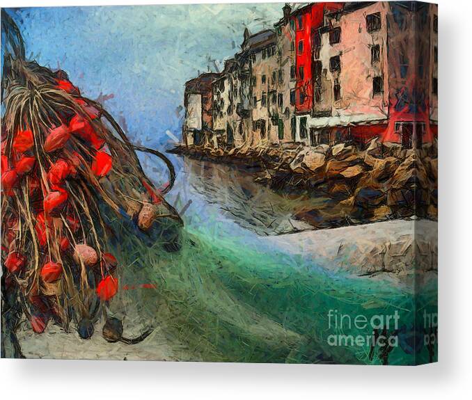 Istria Canvas Print featuring the painting Rovinj the ancient Adriatic city by Dragica Micki Fortuna