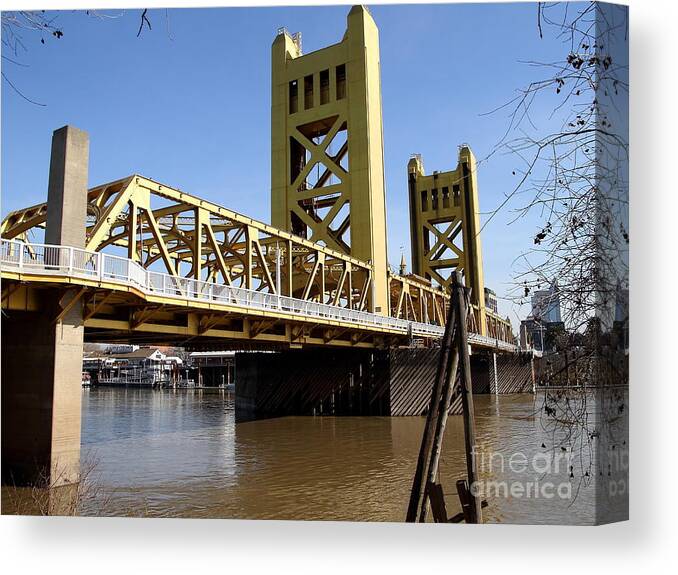 Landscape Canvas Print featuring the photograph Sacramento California Tower Bridge Crossing The Sacramento Delta River . 7D11454 by Wingsdomain Art and Photography