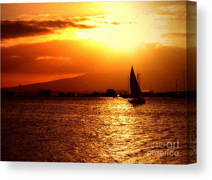 Sunset Canvas Print featuring the digital art Sand island Sunset 1 by Dorlea Ho