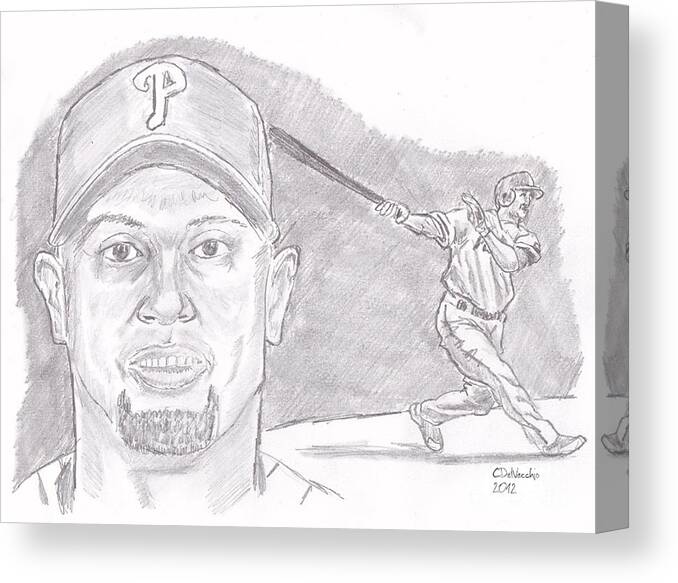 Phillies Canvas Print featuring the drawing Shane Victorino- Flying Hawaiian by Chris DelVecchio