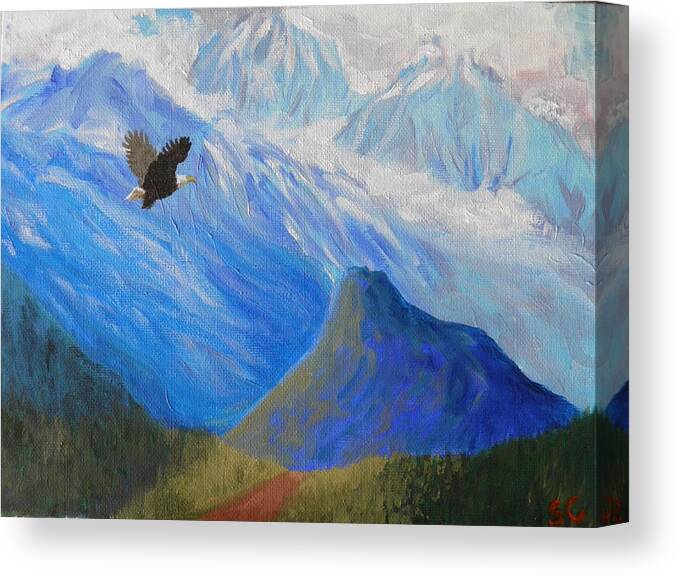 Chugach Mountains Canvas Print featuring the painting Soaring around the Chugachs Alaska by Sharon Casavant