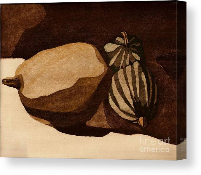Fall Canvas Print featuring the mixed media Spaghetti and Acorns by Deb Stroh-Larson