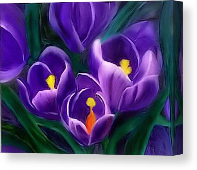 Flowers Canvas Print featuring the painting Spring Crocus by Alethea M