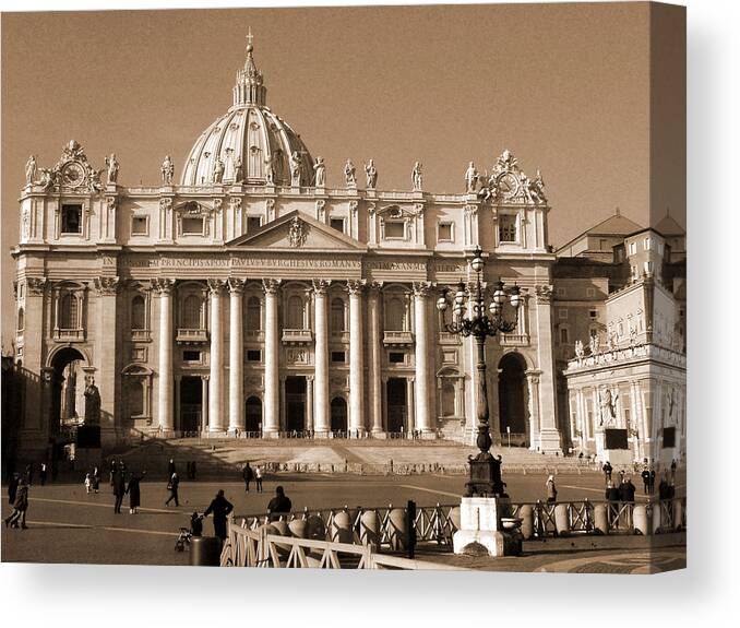 Sepia Canvas Print featuring the photograph St. Peter's Basilica by Donna Corless