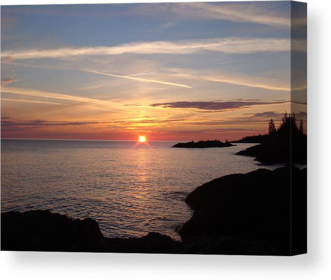 Lake Superior Canvas Print featuring the photograph Sun Up on the UP by Bonfire Photography