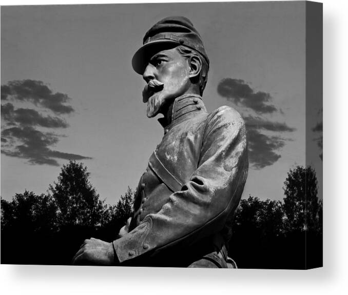 Gettysburg Canvas Print featuring the photograph Sunset At Gettysburg - BW by David Dehner