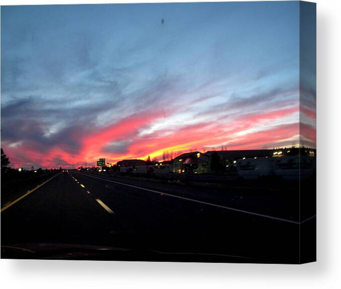 Sunsets Canvas Print featuring the photograph Sunset on Route 66 by Kathy Corday