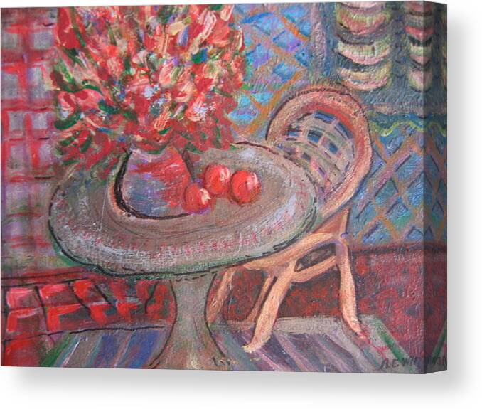 Table Canvas Print featuring the painting Table With Flowers and Chair by Anne-Elizabeth Whiteway
