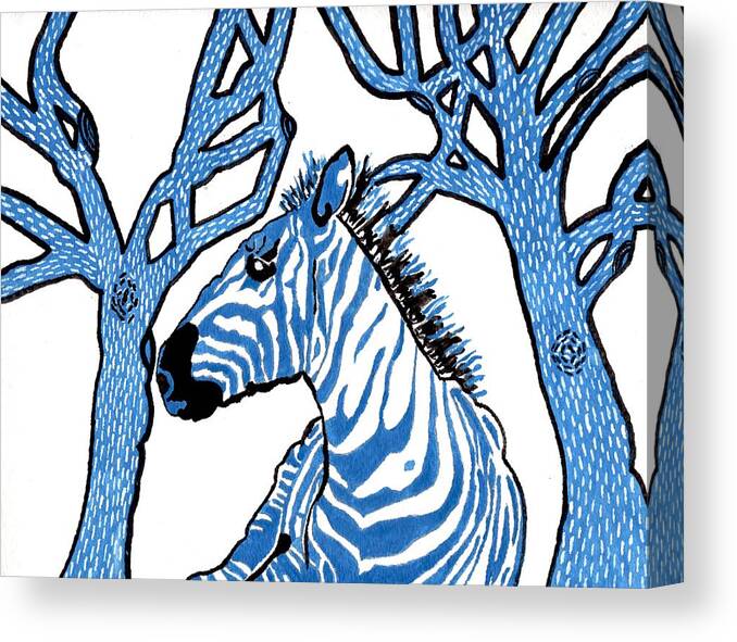 The Blue Zebra Canvas Print featuring the painting The Blue Zebra by Connie Valasco