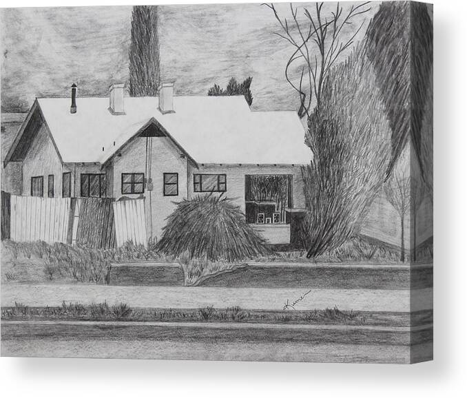 House Canvas Print featuring the drawing The House Across by Kume Bryant