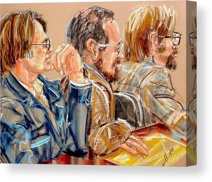 Drawings Canvas Print featuring the painting Three Lawyers by Les Leffingwell