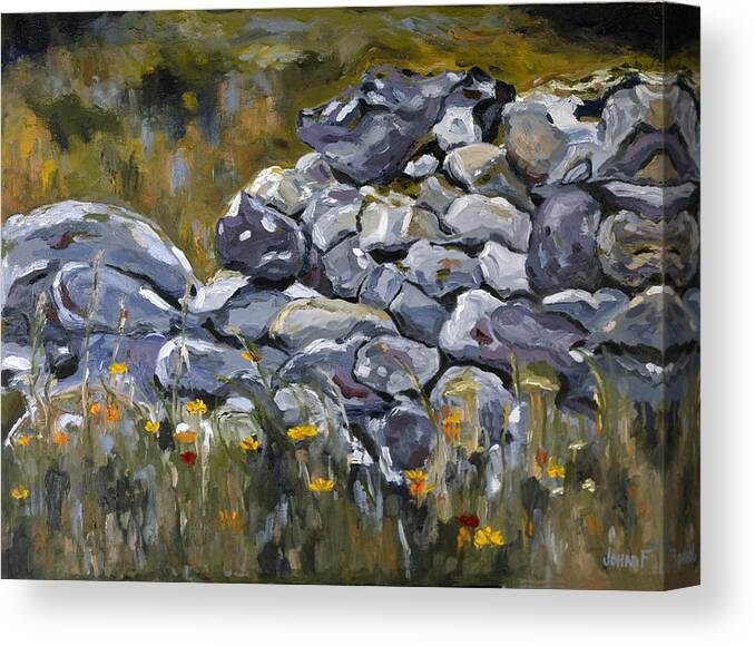 Stone Wall Canvas Print featuring the painting Tranquil Meadow by John Farley