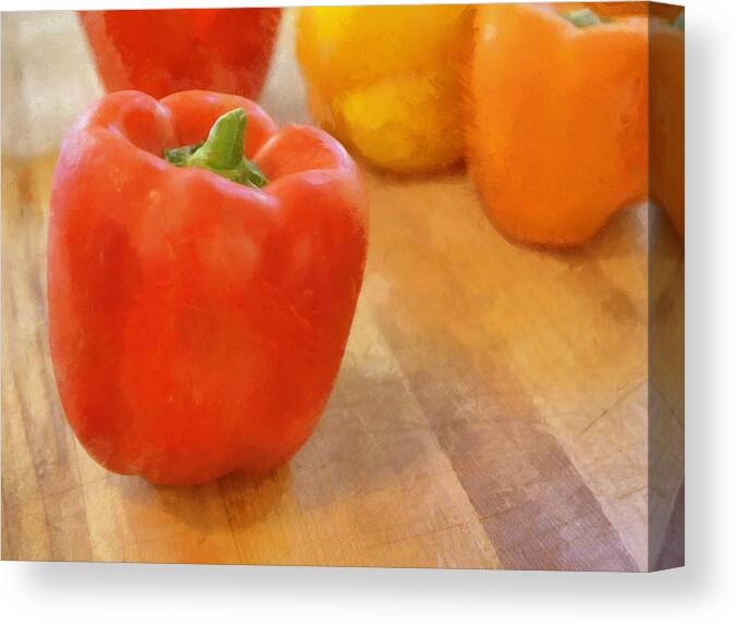 Peppers Canvas Print featuring the photograph Tri Colored Peppers by Michelle Calkins