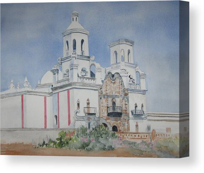 Church Canvas Print featuring the painting Tucson Mission by Marilyn Clement