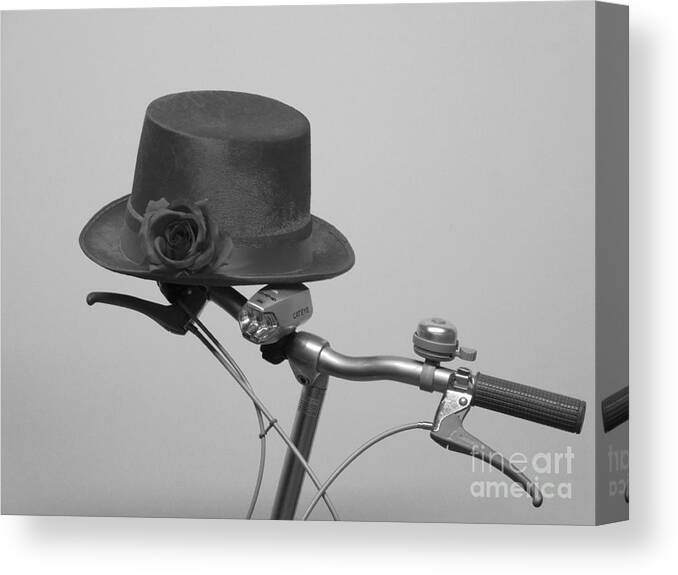 Bicycle Canvas Print featuring the photograph Waiting . black and white by Renee Trenholm