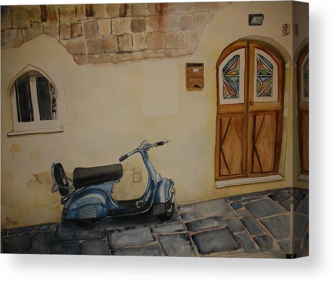 Vespa Canvas Print featuring the painting Waiting patiently by Lee Stockwell