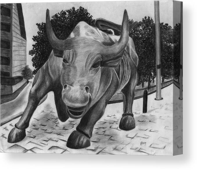 Wall Street Bull Canvas Print featuring the drawing Wall Street Bull by Vic Ritchey