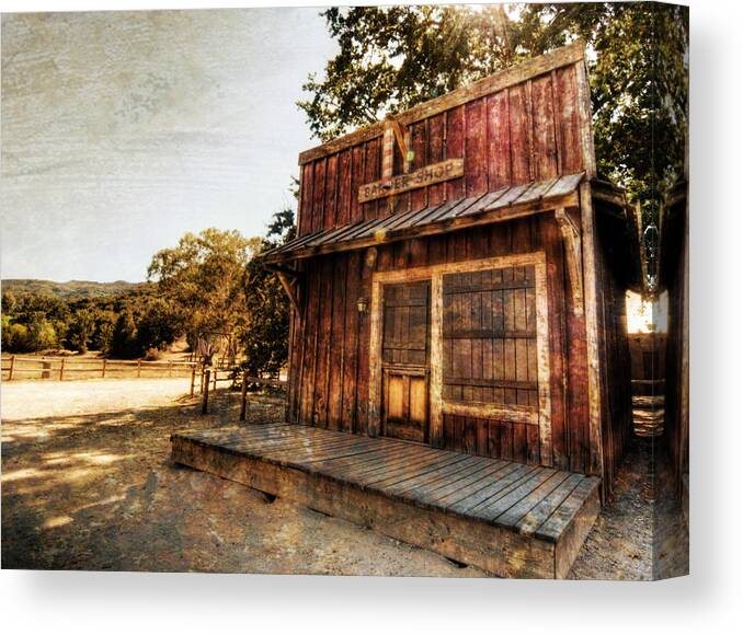 Western Canvas Print featuring the photograph Western Barber Shop by Natasha Bishop