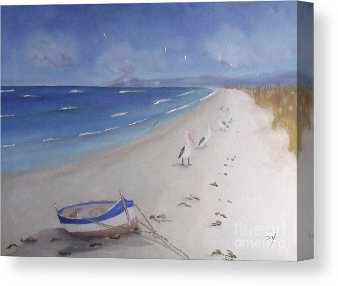 Seascape Canvas Print featuring the painting What's in the Boat by Debra Piro