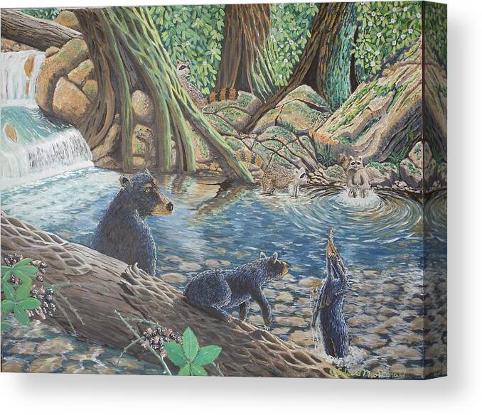 Bear And Cub's Canvas Print featuring the painting Whos Got Who by Carey MacDonald