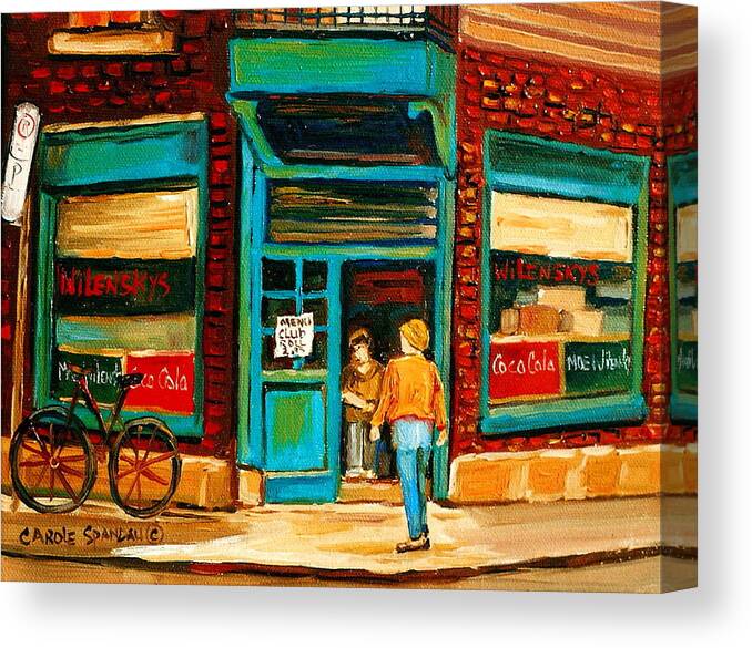Montreal Canvas Print featuring the painting Wilensky's Restaurant by Carole Spandau