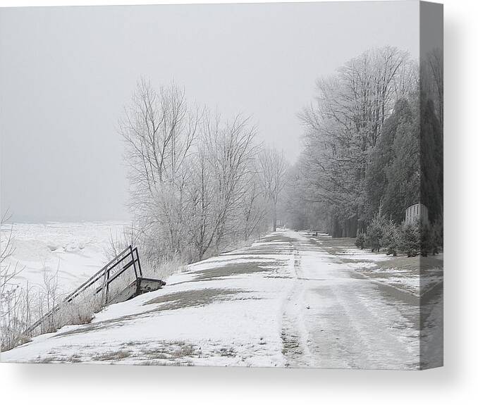 Lake Huron Canvas Print featuring the mixed media Winter on the Old Lakeshore by Bruce Ritchie