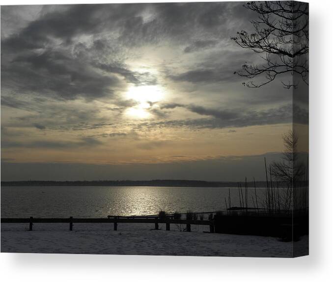 Winter Canvas Print featuring the photograph winter sunset in Rhode Island by Kim Galluzzo Wozniak