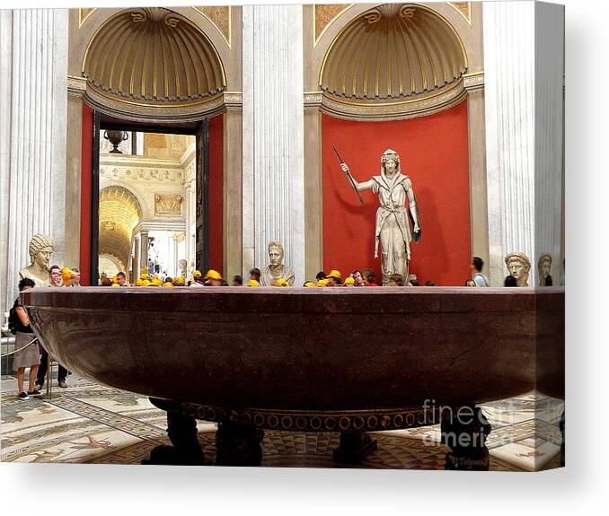 Vatican Canvas Print featuring the photograph Yellow caps in Vatican by Tatyana Searcy