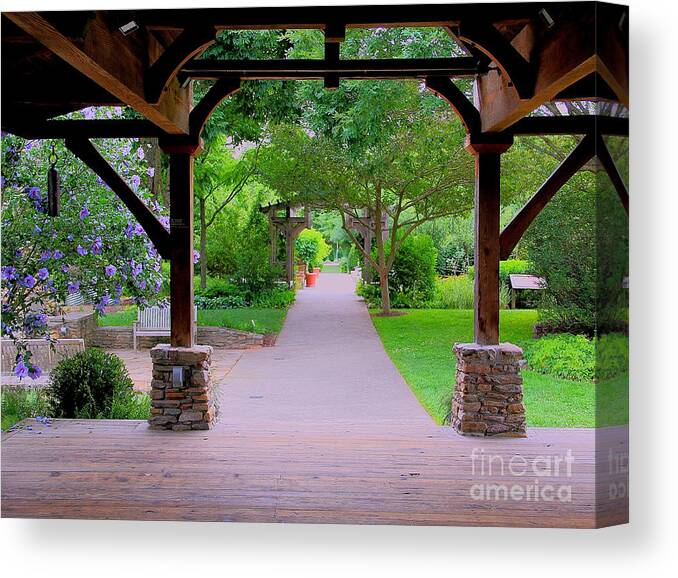 Shelter Canvas Print featuring the photograph Arboretum Shelter and Walk #1 by Allen Nice-Webb