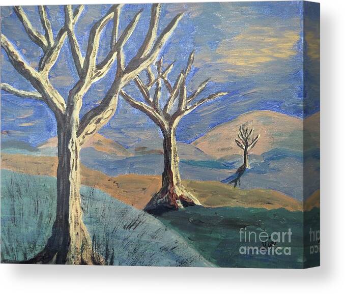 Bare Trees Canvas Print featuring the painting Bare Trees #1 by Judy Via-Wolff