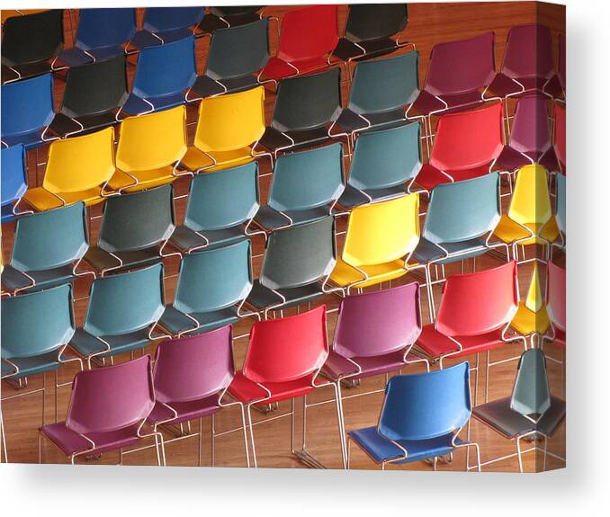 Walt Disney Concert Hall Canvas Print featuring the photograph Colorful Chairs #1 by Helaine Cummins