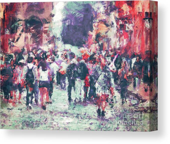 Street Canvas Print featuring the digital art Crowded Street by Phil Perkins