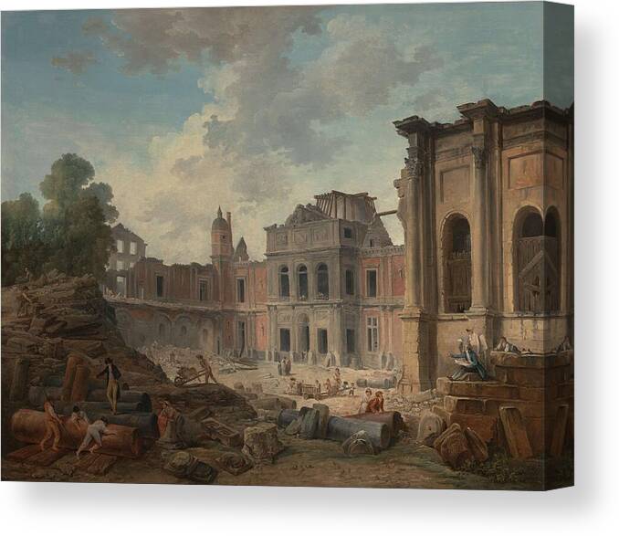 Hubert Robert Canvas Print featuring the painting Demolition of the Chateau of Meudon by Hubert Robert