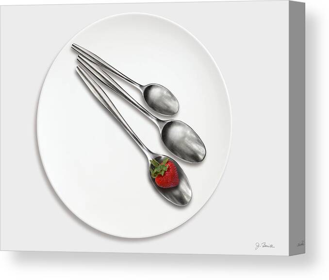 Dishes Canvas Print featuring the photograph Dish, Spoons and Strawberry #1 by Joe Bonita