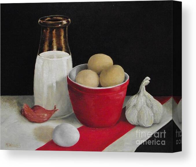 Milk Bottle Canvas Print featuring the painting Farmhouse Eggs #1 by Michelle Welles